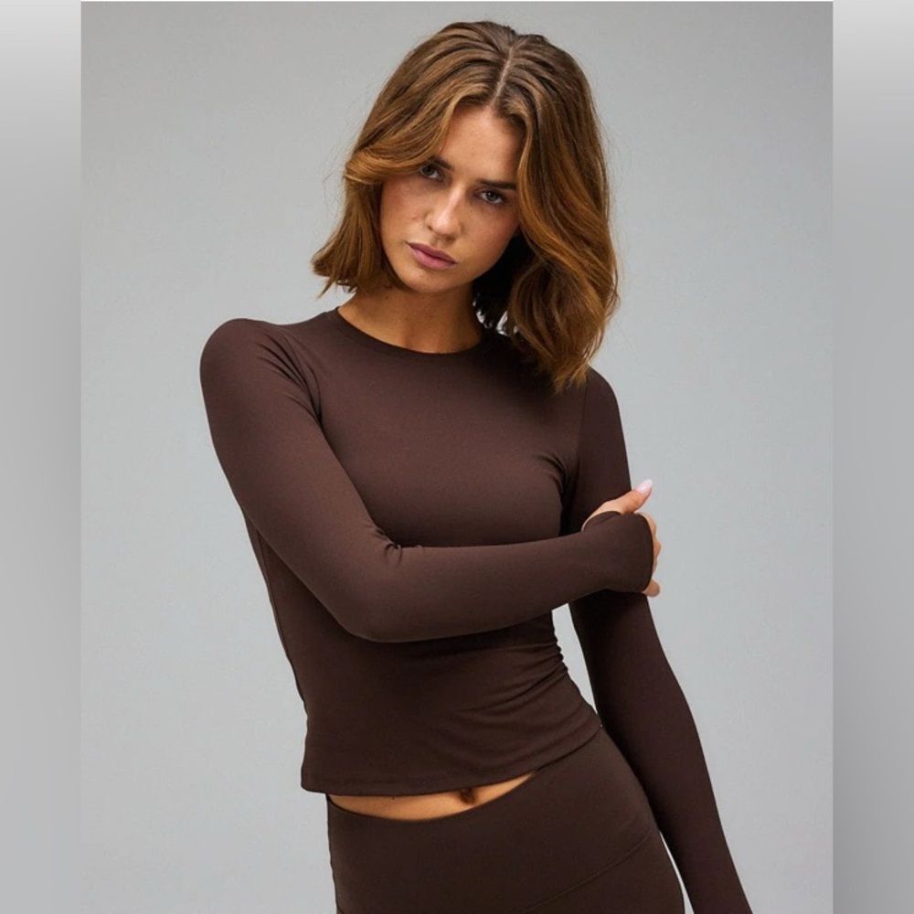 Exercere Women's Jersey Neaty Long Sleeve XS coffe brown top NWOT
